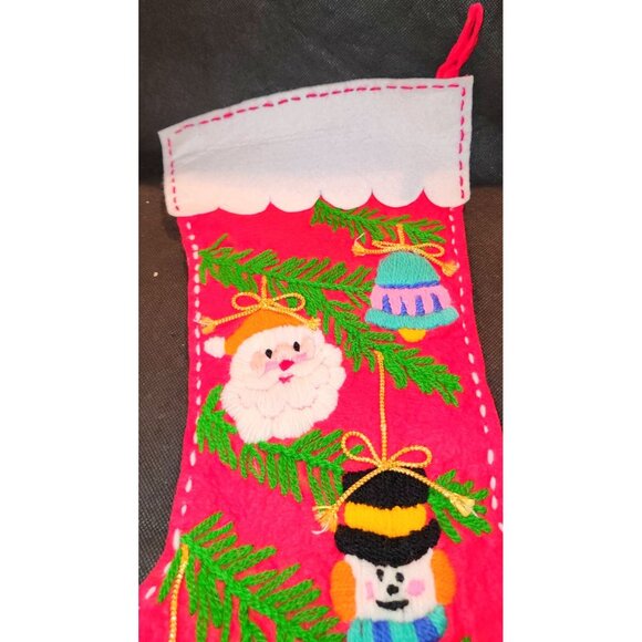 Handcrafted Christmas Stocking With Embroidered Santa & Ornament Design - Picture 4 of 10
